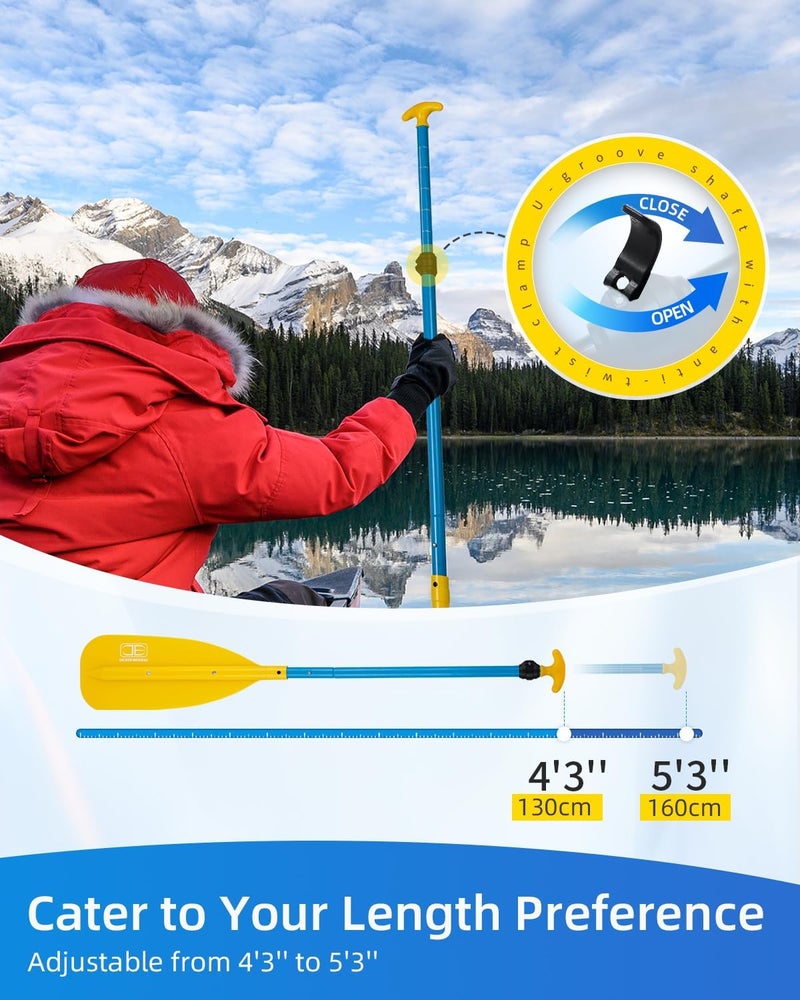 OCEANBROAD Canoe Paddle, Adjustable from 4'3''to 5'3''/130cm to 160cm Aluminum Shaft with Plastic Blade for Canoeing Boating Kayaking, 3-Piece Floatable Oar - Image 3